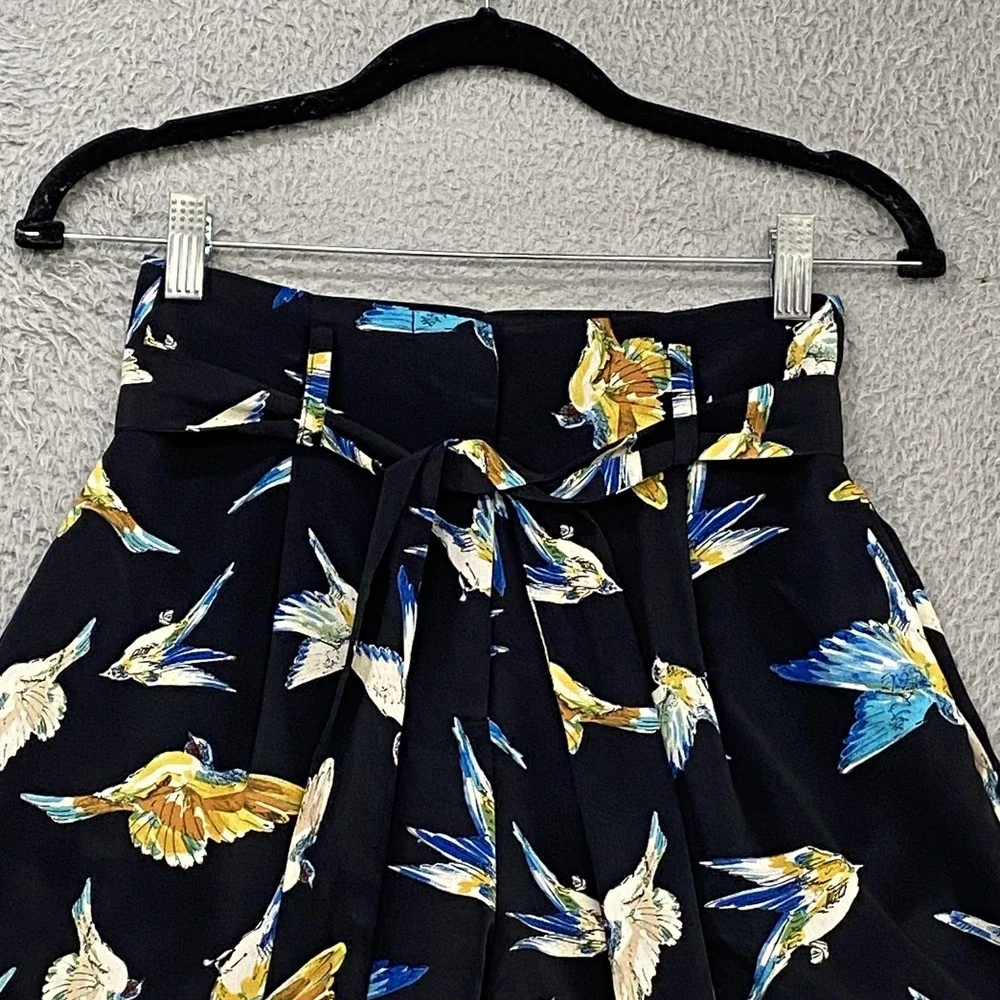 Zara‎ Shorts Womens XS Black High Waist Tie Belt Pleated Bird Side Zip